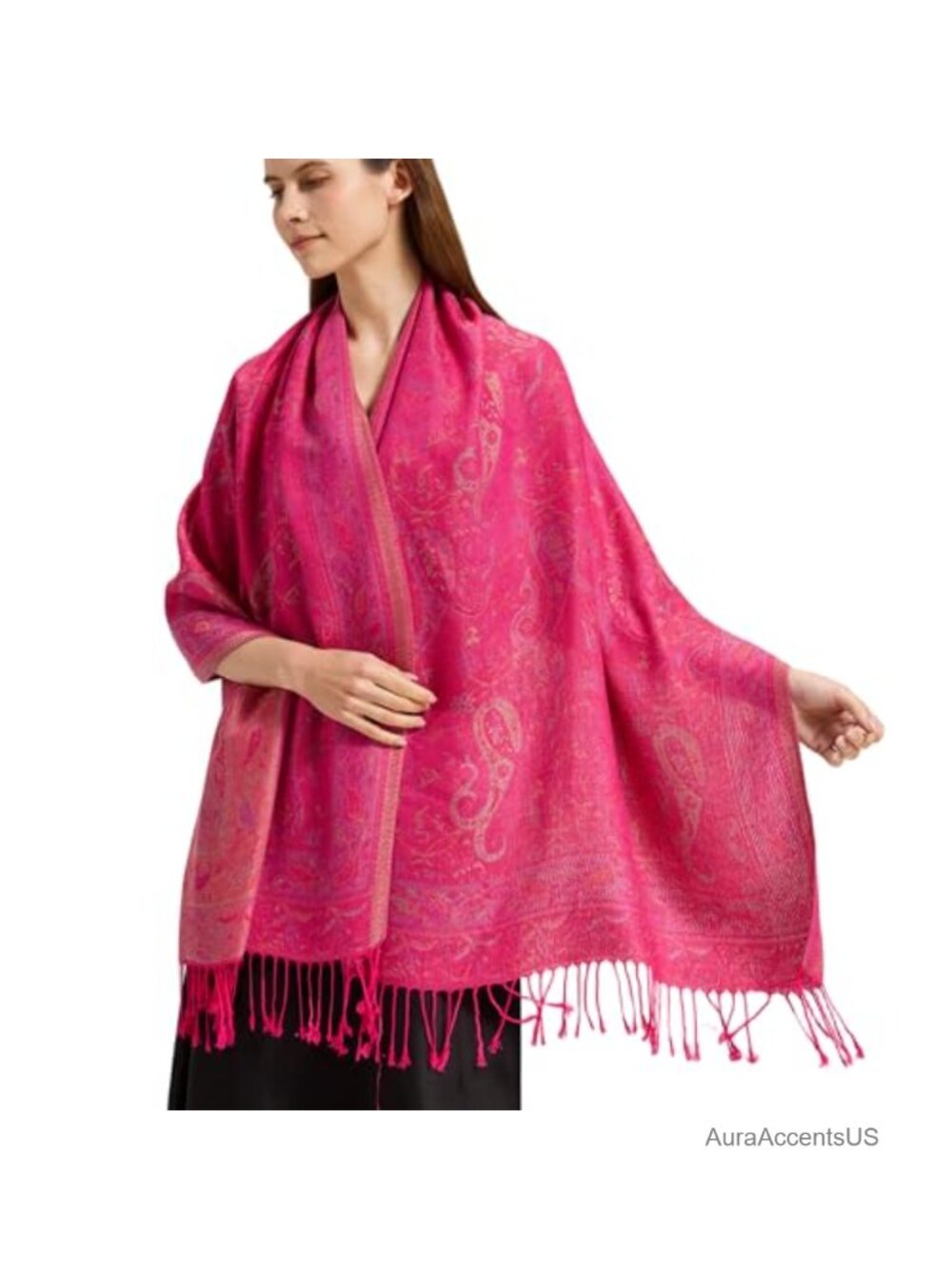 Silky Viscose Blend Paisley Pashmina Shawl Wrap for Evening Dresses & Travel